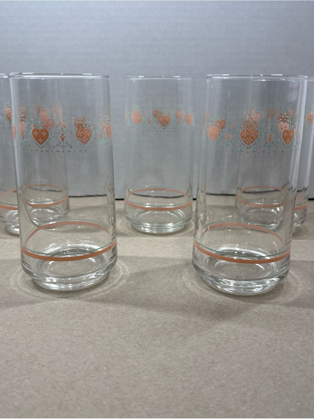 Vtg Corning Corelle "Forever Yours" Glass Tumbler 16 Oz Pink Hearts Set Of 5